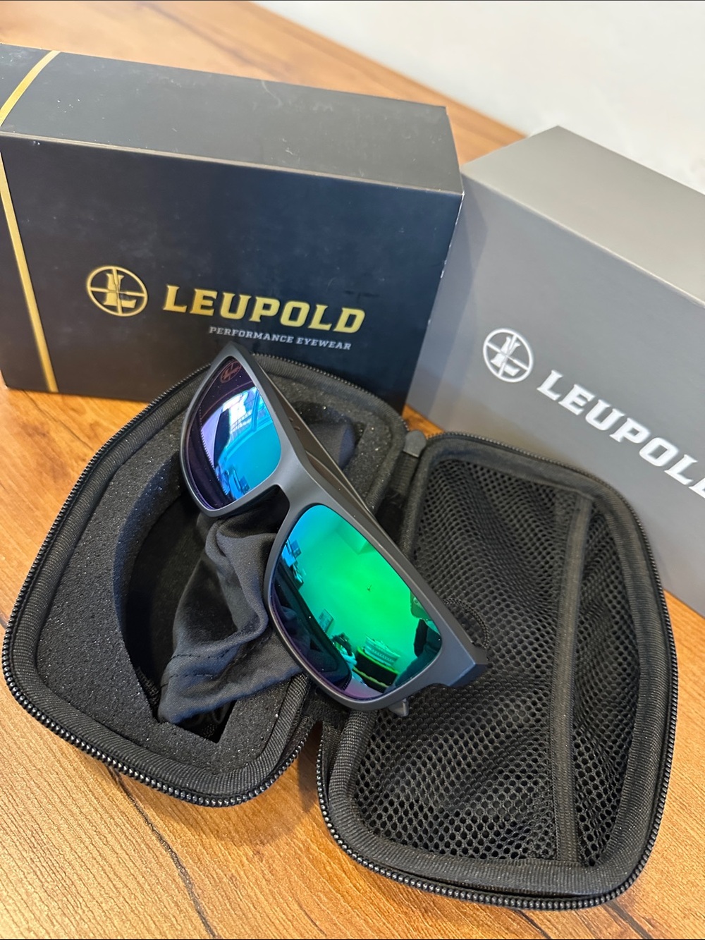 Men’s Polarized Sunglasses - Black Frame with Green Mirror Lenses